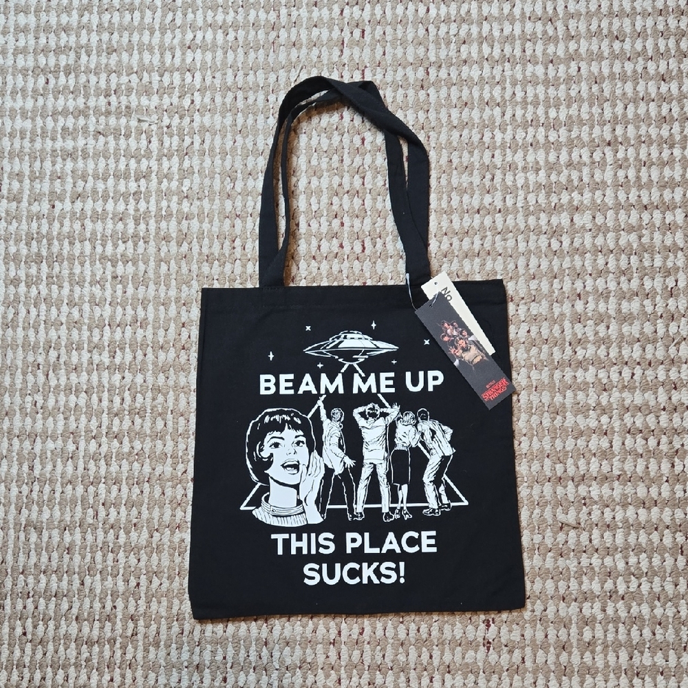 Netflix Stranger Things Beam Me Up This Place Sucks Tote Bag Purse Handbag